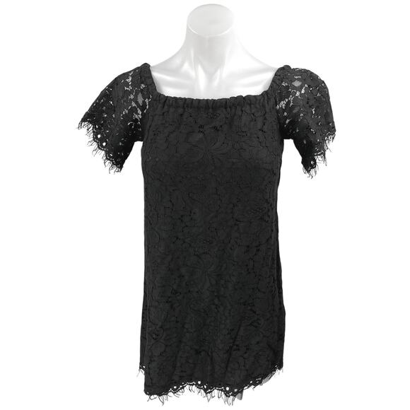 Do+Be Women's Black Floral Lace Off The Shoulder Shift Tunic Mini Dress Size S - Picture 1 of 5